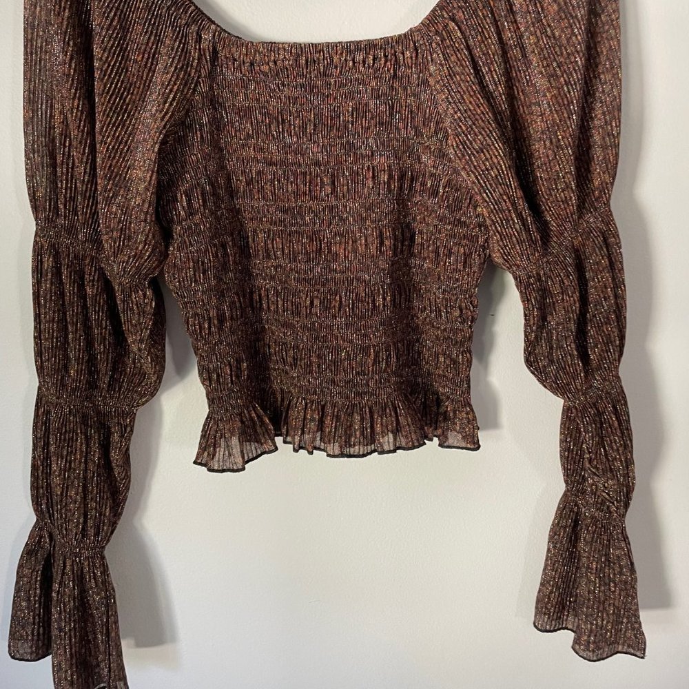 NWT Anthropologie Metallic Square Neck Smocked Top